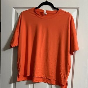 90 Degree by Reflex Orange Striped Athletic Short Sleeve Shirt Size Medium